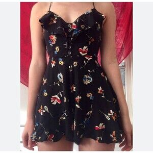 Kimchi Blue Urban Outfitters Floral Printed Romper Dress black floral print SZ 2